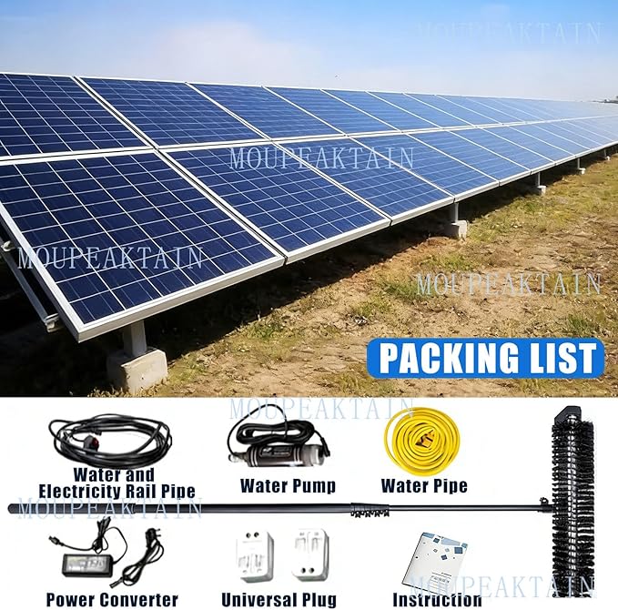 Electric Solar Panel Cleaning Brush with Pole - 350rpm Motor, 23.6" Brush Head, Dry/Wet Cleaning Modes - Water Fed Pole System for Solar Panels, Fleet Vehicles & Exterior Walls 5.5m