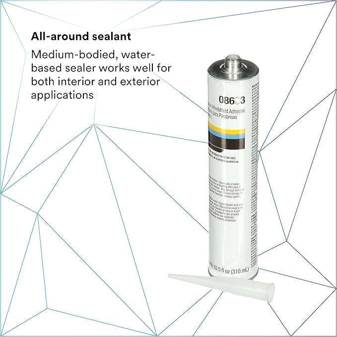 3M Auto Glass Urethane Windshield Adhesive, 08693, Medium Viscosity, High-Strength, Fast-Curing, 310 mL/10.5 fl oz Cartridge, Black (Pack of 2)