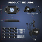 Nilight RGB LED Rock Lights Kit 6 PCS Underglow Multicolor Neon Light Pod with Magnetic Base Bluetooth App Control Flashing Music Mode IP68 Wheel Well Light for Truck ATV UTV RZR SUV