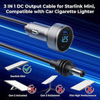 Starlink Mini Cable, 3 in 1 Starlink Mini Car Charger DC Power Cable+ Cigarette Lighter Adapter 12V-48V with Digital Display, Durable USB C PD 40W and USB A 35W Ports for Trucks and Cars (6.5FT)