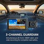 3 Channel Dash Cam 4K+1080P+1080P, 3 Inch IPS Screen, 5.8GHz/2.4G Dual Band WiFi Dash Camera for Cars, 20MB/s Fast Download, Built-in GPS, WDR Night Vision, 170° Wide Angle, G-Sensor, Loop Recording