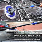 Ultimate Car Wash Brush with Long Handle | 15-Degree Curved Pole Design | Microfiber Brush Head | Adjustable Length | Wide Applications for Car, RV, Truck, Pickup | Car Wash Kit (Blue)