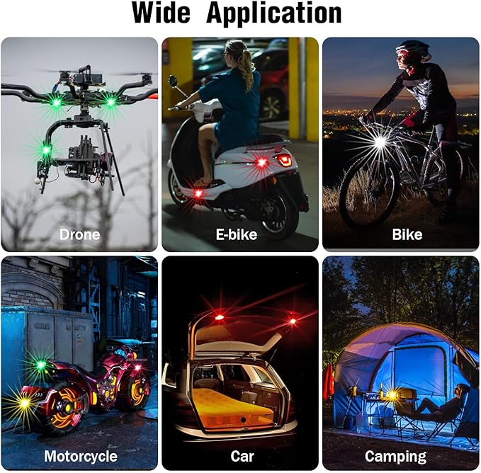 6PCS Wireless LED Strobe Lights with Remote Control, 8 Colors Rechargeable Led Lights Anti-Collision LED Emergency Warning Lights for Car Motorcycle Bike Drone Aircraft