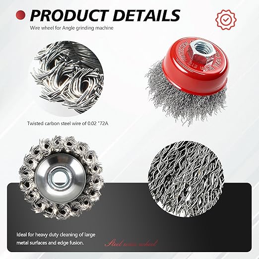 24 Pack Wire Wheel Brush Set 12Pcs 4-1/2” Wheel Brush 12Pcs 3” Cup Brushes for 4-1/2” Angle Grinder with 5/8 Inch-11 Threaded Arbor Carbon Steel Wire Wheel for Heavy-Duty Conditioning Removing Rust