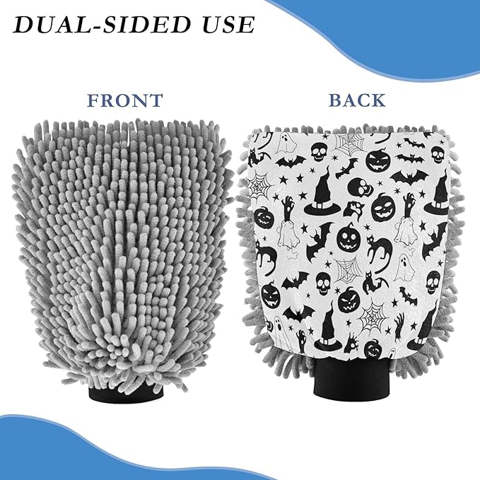 Qilmy Witch Hats Microfiber Chenille Car Wash Sponge Scratch Free Car Wash Mitt Absorbent Mitt Sponge for Trucks SUVs Car Washing Home Cleaning, Medium