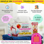 Stain Remover Wipes - 50 PCS Individually Wrapped – Instant Stain Remover for Clothes, Fabric & Jackets – Portable No-Rinse Cleaner for Travel, Purse & Diaper Bag – Removes Grease, Food & More