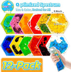 Squishy Liquid Sensory Gel Tiles 12 Packs - Hexagon Liquid Sensory Pads for Stress Relief & Fidget Fun, Washable Sensory Floor Tiles for Toddles 3+ Home, Classroom, Travel