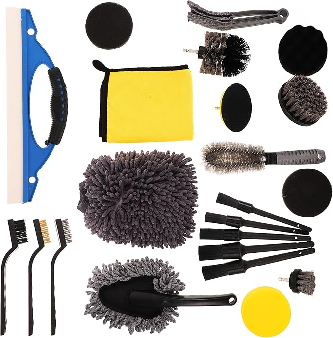 23pcs Car Wheel Cleaning Brush Set with Multifunctional Wax Brush and Dust Duster for Interior and Exterior Auto Detailing, Suitable for Cars, Suvs, and Trucks