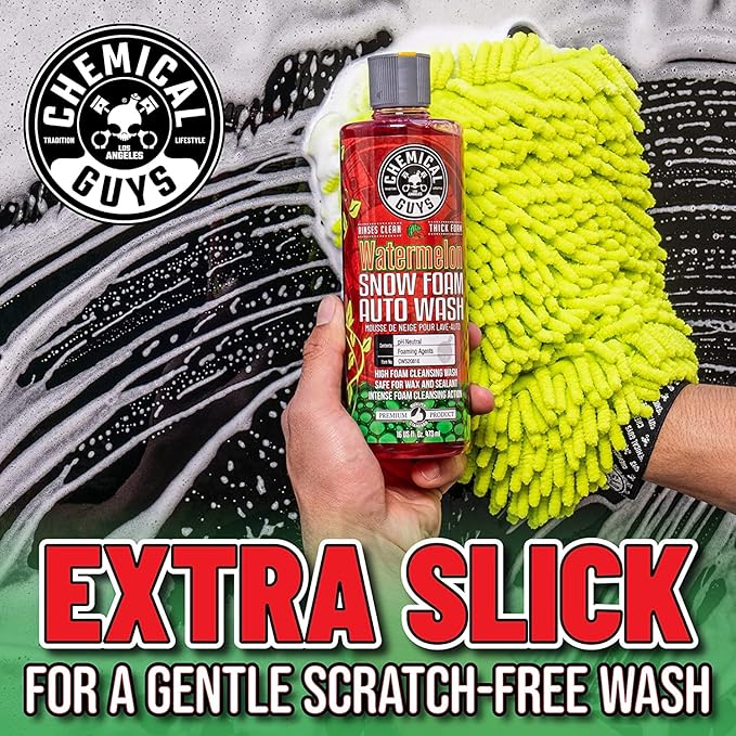 Chemical Guys CWS208M Car Wash Starter Bundle - Watermelon Snow Foam Car Wash Soap, 128 oz (1 Gallon), Watermelon Scent + Green Chenille Wash Mitt (2 Items) Works on Cars, Trucks, SUVs, RVs & More