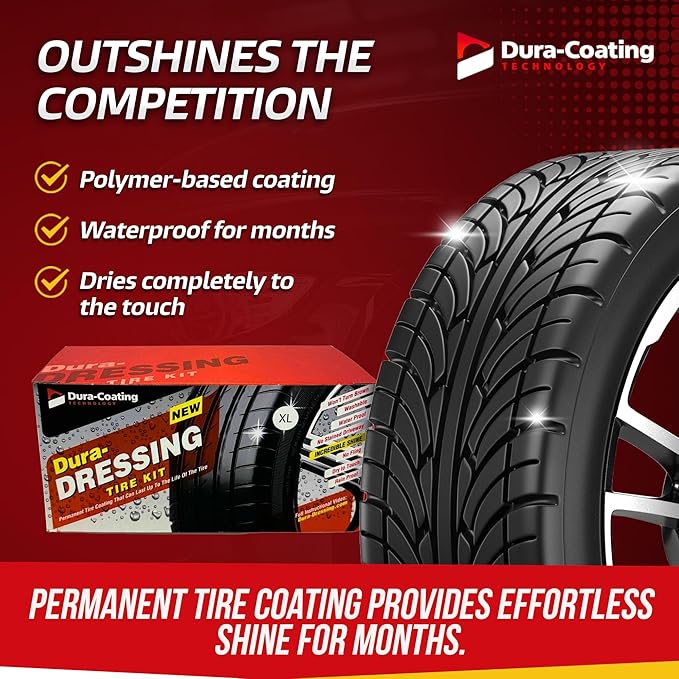 Dura-Dressing XL Total Tire Kit - Double Size Car Kit - Tire Dressing, Cleaning and Restoration Kit for Cars - High Gloss Coating to Renew and Protect Your Tires - Made in USA
