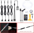 Car Atmosphere Light Kit 5m Fiber Optic RGB Multicolor Sound Active Music Sync Memory Function RF Remote Controller + Bluetooth APP Control 64 Colors USB Car Interior Ambient Lighting Kit 12V