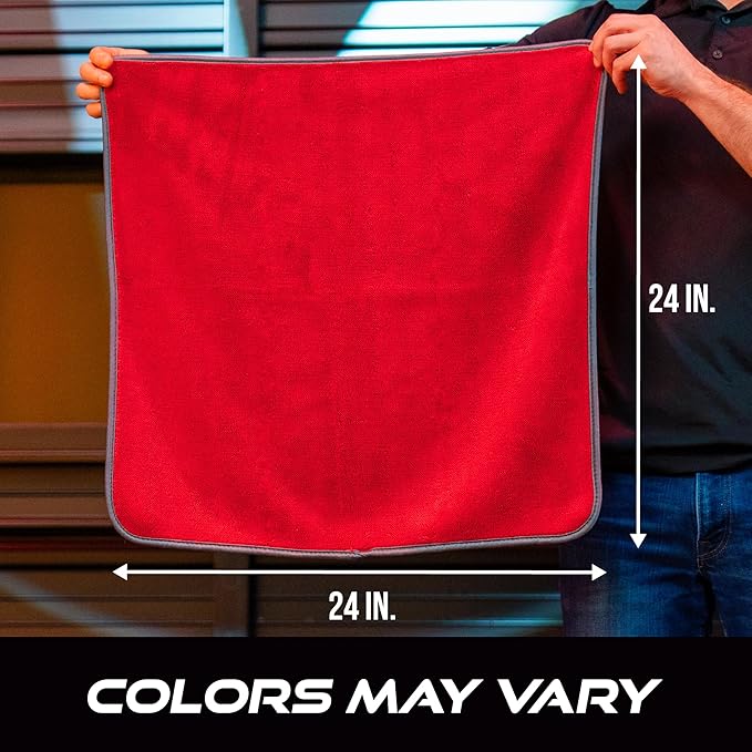 VIKING Microfiber Towel, Premium Car Drying Towel, Twisted Loop, Soft and Super Absorbent, Thick 1000gsm for Car Detailing Kit, Red, 24 Inch x 24 Inch, 1 Pack