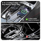 Basesailor for iPhone 17 16 Pro Max Car Charger Cord Coiled 3.3FT,4 in 1 USB C Coil 60W Multi Type C Fast Charging Cable with USB and Lightning Adapter for CarPlay,Apple 15 14 13 12,S26 S25,iPad Air 5
