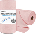 Puomue 55 Pack Microfiber Cleaning Cloth Roll, Tear Away Reusable Towels, 11" X 9", Ultra Absorbent & Lint Free Microfiber Cloth for Cleaning Cars, Kitchen, Window, Home and Shop (Pink, 9"X11"-55PK)