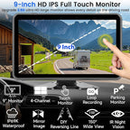 1080P Wired Backup Camera System for Truck/RV, 9" HD Touch DVR Quad Split Monitor 4 Side Rear View Cameras, 64GB Card Reverse Camera for Trailer/Tractor/Bus, Waterproof IR Night Vision Parking Line