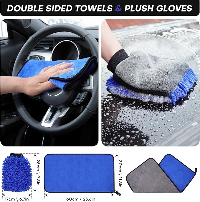 Ultimate Car Wash Brush with Long Handle | 15-Degree Curved Pole Design | Microfiber Brush Head | Adjustable Length | Wide Applications for Car, RV, Truck, Pickup | Car Wash Kit (Blue-Extended)