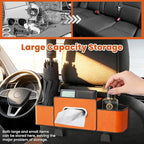 Multifunctional 3‑in‑1 Car Seat Back Storage Box Organizer with Cup Holders, Tissue Box Slot & Headrest Hooks – Backseat Car Organizer for Phones, Snacks, Drinks, Bags, Travel Storage (Orange)