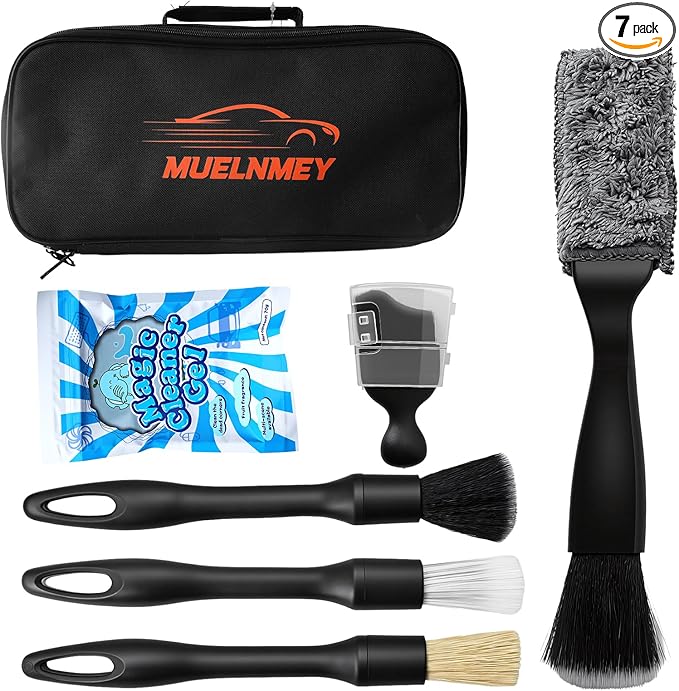 7PCS Car Detailing Brush, Ultra Soft Boar Hair Brush, Car Interior Detail Brush, Fiber Brush, Car Dust Removal Brush, Car Cleaning Gel, Cleaning Tool Set Suitable for Trucks, Cars, RVs, SUVs