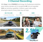 12" 3 Channel 4K Mirror Dash Cam, Sony STARVIS 2 IMX675 Night Vision, BSD Blind Spot Detection, 4K+1080P+2.5K Front Inside Rear View Camera, 5.8GHz WiFi, 24H Parking Mode, 128G Card
