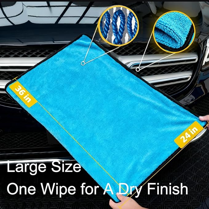 Car Drying Towel 24"x36", Soft Ultra-Absorbent Microfiber Towels for Cars, 600GSM Streak-Free, Scratch-Free Drying Towels for Automotive Detailing (2)