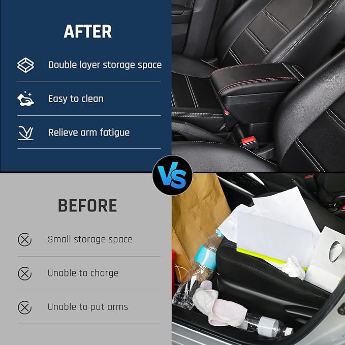 YJYWZH Armrest Box for Nissan Almera Versa 2012-2019 Car Center Storage Box Organizer Interior Hand Centre Consoles with 4 USB Ports Cup Holder Arm Rest Double-Layer Black Accessories