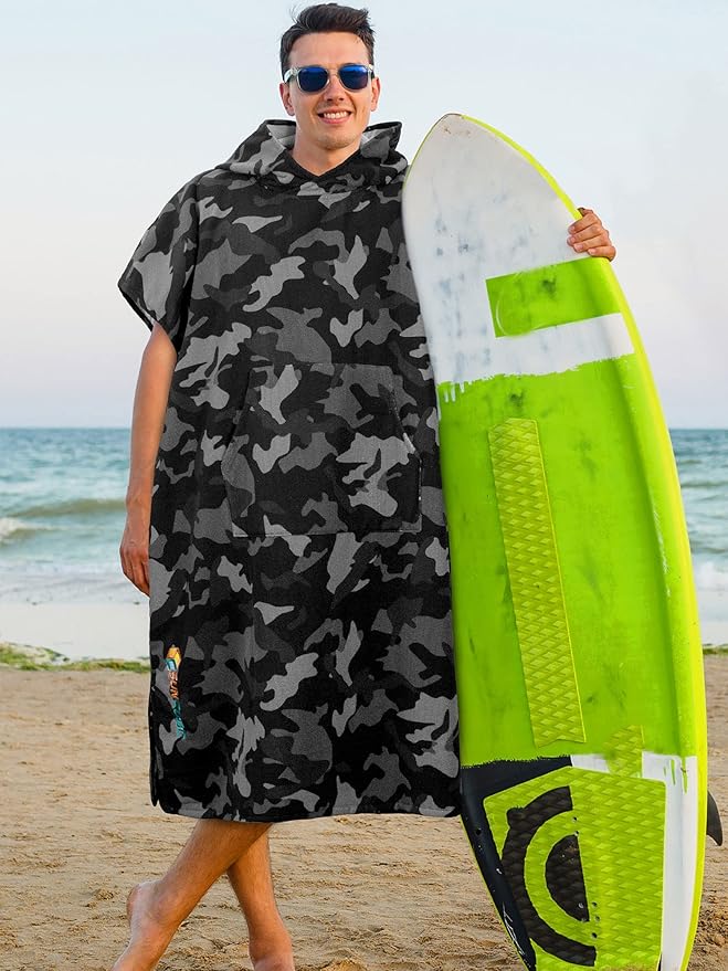 SUN CUBE Surf Poncho Changing Robe with Hood | Absorbent Quick Dry Microfiber Wetsuit Changing Towel with Pocket for Surfing Men Women