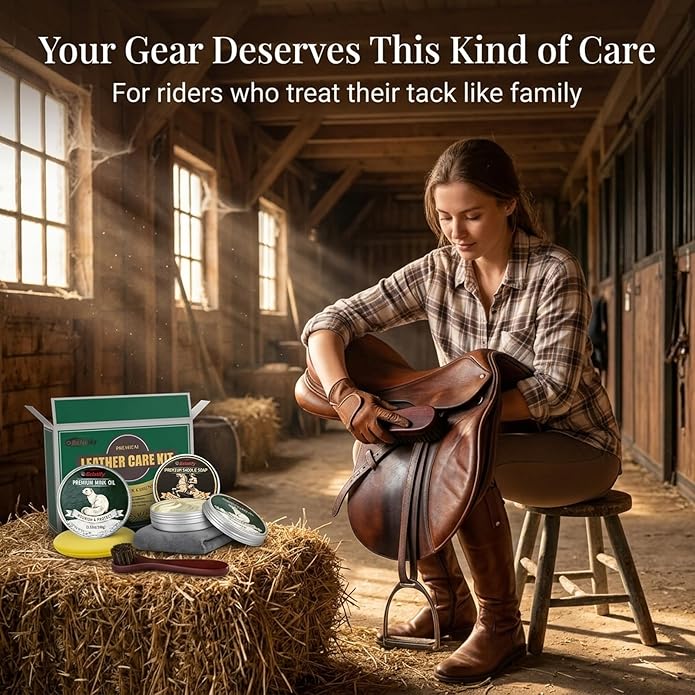 5-in-1 Leather Care Kit with Saddle Soap & Mink Oil, Leather Cleaner and Conditioner for Cowboy Boots, Jackets, Handbags, Car Interiors, Ideal Gift for Leather Lovers