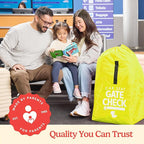 J.L. Childress Gate Check Travel Bag for Car Seats - Car Seat Travel Bag for Airplane, Includes AIRTAG Holder, Fits All Baby Car Infant Carriers & Child Booster Seats - Neon Yellow