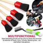TAKAVU Complete Car Detailing Kit (12pc) - Detail Brushes, Wire Brushes, Vent Duster & Microfiber Towel for Wheels, Interior, Exterior, Engine Bay & Motorcycle Cleaning