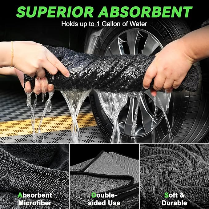 2-Pack Microfiber Towels for Cars 36"x24", Extra Large Ultra Absorbent Car Wash Drying Towels Detailing Supplies for SUVs and Trucks, No Streaks, Spots or Scratches