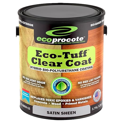 Eco-Tuff Finish Polyurethane Clear Coat — UV Resistant & Non-Toxic Wood Sealer — Clear Protective Water Based Sealant for Concrete Surface, Wood Floor, Cabinet, Countertop,Furniture — 1 Gallon — Satin
