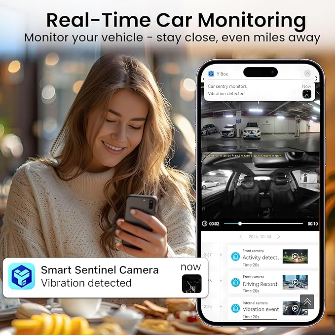 4G Car Security Camera, Dual LTE Dash Cam with 64GB Card, Front & Inside 2K Car Camera, Remote Live View, GPS, 24/7 Parking Mode, IR Night Vision, Two-Way Talk, App Alerts, Cloud/SD Storage, OBD Cable