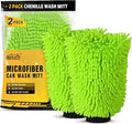 HOMEXCEL Car Wash Mitt, 2PK Chenille Microfiber Wash Mitt, Scratch-Free & Lint-Free, Rich Foam, Highly Absorbent, Double Sided, Perfect for Car Washing and Detailing, 10.2" x 6.7 ", Green
