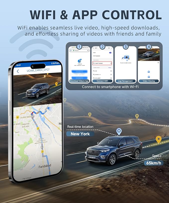 4K Mirror Dash Cam 9.66 Inch IPS Touchscreen Front and Rear View Dual Cameras, Night Vision, WiFi APP Control, G Sensor, Parking Assistance, Included 64GB Card & GPS