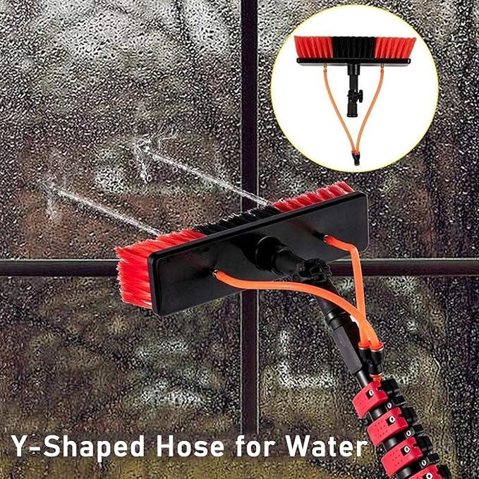 Extendable Window Cleaning Brush Kit with 35cm Brush Head, 10M Hose Pole for Solar Panel & Conservatory Roof Cleaning, Efficient Water Fed Tools for Easy Window Care