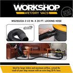WORKSHOP Wet/Dry Vacs Shop Vacuum Accessories WS25022A Extra Long Hose Attachment, 2-1/2-inch x 20-feet Locking Hose for Wet Dry Shop Vacuum Cleaners
