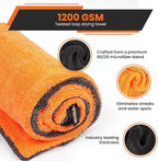 24"x36" Twisted Loop Car Drying Towel & Wash Mitt | 1200GSM Ultra Thick & Absorbent Detailing Towels | Large Microfiber Cleaning Cloth for Washing & Polishing | Micro Fiber Rags for Car Care