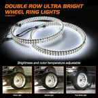 Nilight 4PCS 17inch Double Row LED Wheel Ring Lights Pure White with Remote Control w/Turn Signal Braking and Reverse Function Dual Row for Car Van SUV Truck
