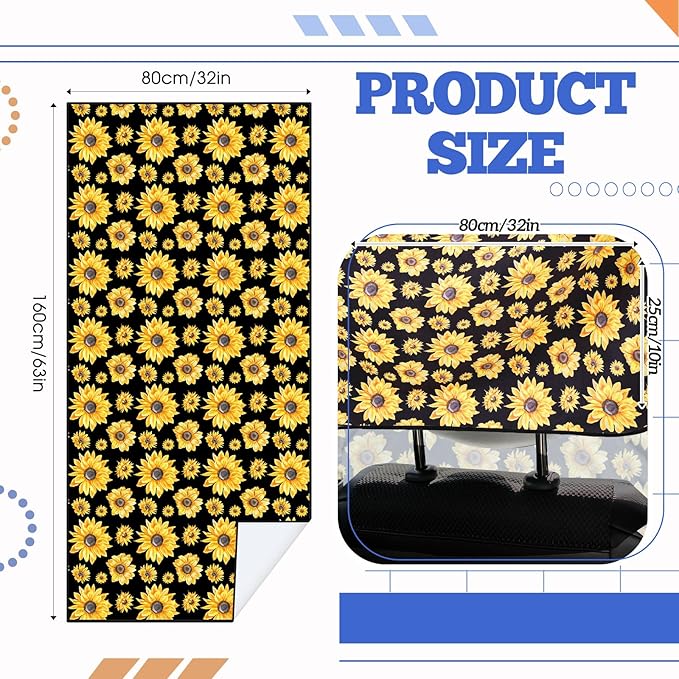 Hahafelt 2 Pack Car Seat Towel Covers with Storage Bag, 63 x 32 Inch Universal Non Slip Waterproof Sweat Protector for Car Truck, Gym Swimming Running, Machine Washable (Sunflower)