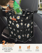 Pritent Car Trash Can with Lid, Cute Leakproof Car Trash Garbage Bag Hanging Vehicle Trash Bin Small Portable Automotive Garbage Cans Organizer for Back/Front Seat/Console(Trapezoid,Black Flower)