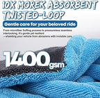 Metyond 48”x24” Car Drying Towel for Full-Sized SUV, Dual Sided Microfiber Car Cleaning Towel with Twisting Yarn Technique, 1400GSM Super Absorbent Scratch-Free, Machine Washable (Dark Gray - Blue)