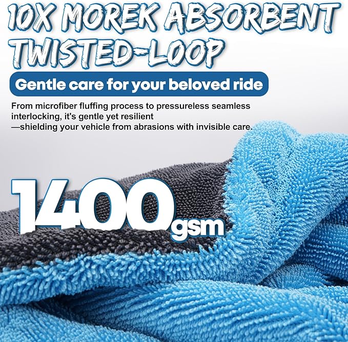Metyond 48”x24” Car Drying Towel for Full-Sized SUV, Dual Sided Microfiber Car Cleaning Towel with Twisting Yarn Technique, 1400GSM Super Absorbent Scratch-Free, Machine Washable (Dark Gray - Blue)