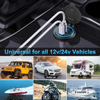 12V USB Outlet Wire USB Charger Multi Port, Dual PD3.0 USB-C and Quick Charge3.0 Car Port Socket with Power Switch, Fast Charge for Phone lPad Android Phones, Suitable for Car Boat RV Marine ATV