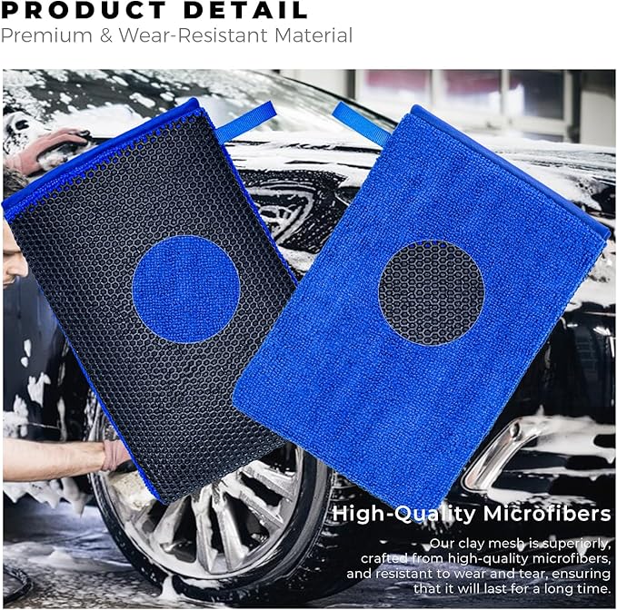 2 Pack Clay Mitt, Microfiber Clay Bar for Car Detailing, Reusable Clay Bar Glove Clay Towel, Scratch-Free Safe Clay Eraser Mitt for Cars Paint Polishing