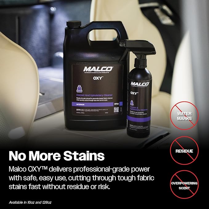 Malco OXY Carpet & Upholstery Cleaner - Stain Remover Spray for Car Interior Fabric/Cleans the Toughest Vehicle Stains/Deep Cleaning Liquid Formula / 1 Gallon (127801)