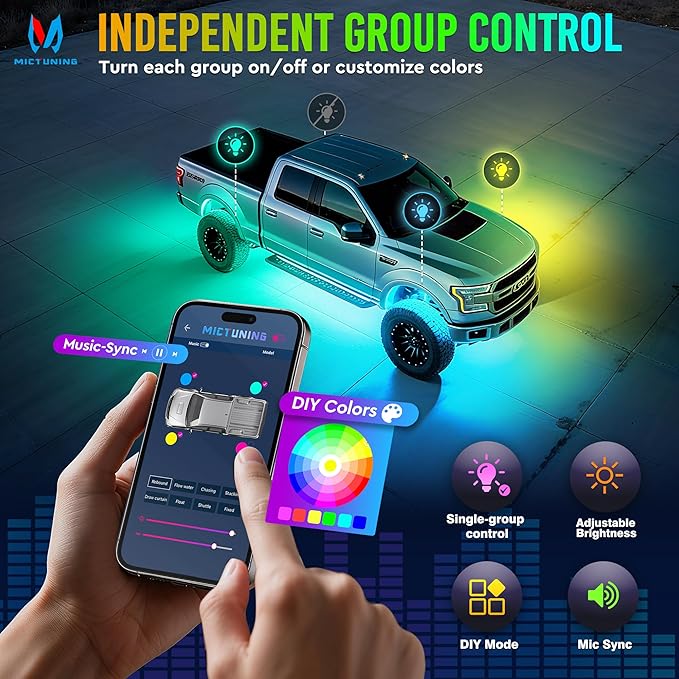 MICTUNING Q2+ MAX RGB+IC Rock Lights - 4 Pods Light (Not inlcude Control Box)