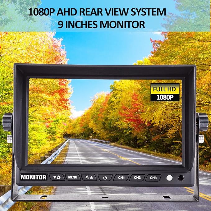 AHD 1080P, 9" Wired Monitor Rear View Reverse Backup Night Vision Camera System, Waterproof IP 69k Camera for Agriculture Farm Tractor, Truck, Forklift, Heavy Equipment, Excavator, Skid Steer