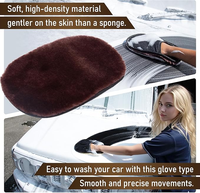 Yours Car Wash Mitt, Ultra-Soft Microfiber Wash Mitt for Car Wash Kit, Scratch-Free & Gentle for Car Detailing and Paint Protection, 2 Pack, Brown