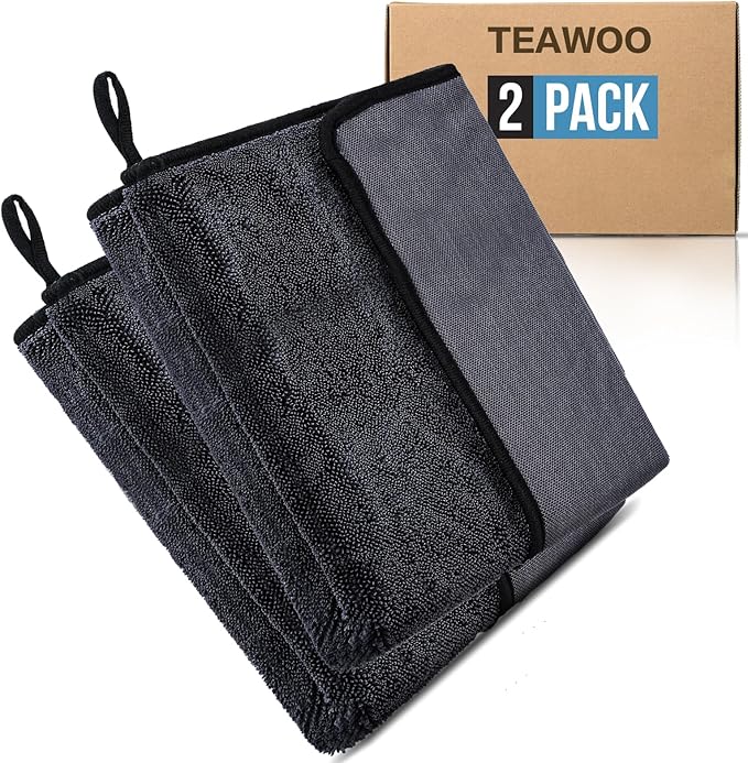 TEAWOO Shiny Wipes Shower Cleaning Cloth, Ultra Absorbent Car Drying Towel, 2 Pack 16 x 24 inch Microfiber Cleaning Cloth for Car, Bath & Househood