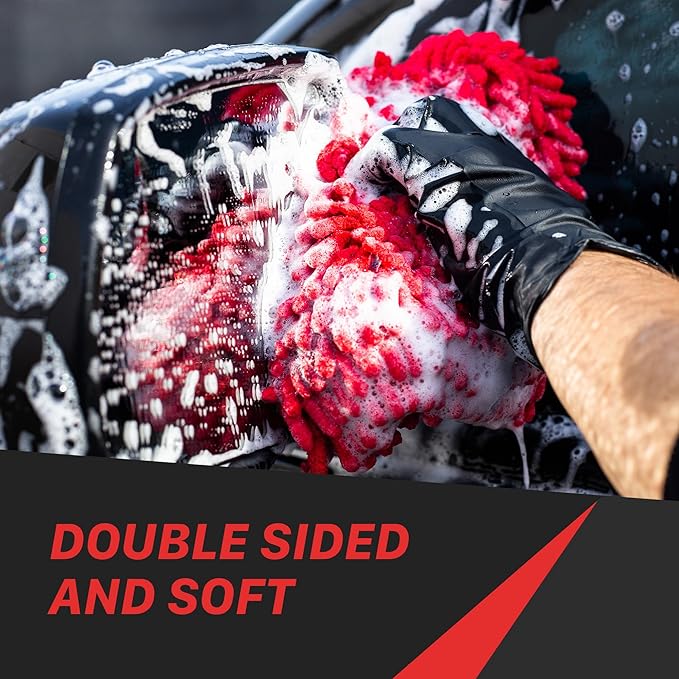 Maxshine Universal Red Chenille Microfiber Wash Pad | Professional High-Efficiency Car Wash Pad & Mitt Alternative | Scratch-Free Microfiber Cleaning Pad for Cars, Trucks, SUVs, Boats & RVs